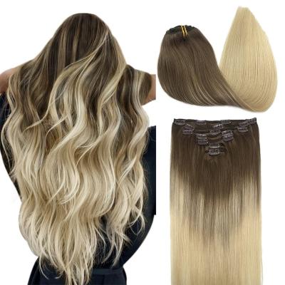 China Silky Straight Wave Hair Clip In Inch Ombre Remy Clipin Hair Extensions Natural 22 Inch With Seamless Weft Color Darkest Brown To Platin for sale