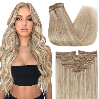 China Silky Straight Hair Brown Balayage Wave Hair Extensions Fading to Medium Brown Accent Hair Clip In Extensions Balayage Remy Clip On for sale