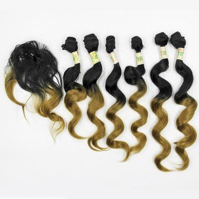 China Silky Straight Wave Synthetic Hair Extension Weave Bundles With Closure Remy Body Black Ombre Gold Bundles 6pcs 14-18inch For African American Afro for sale