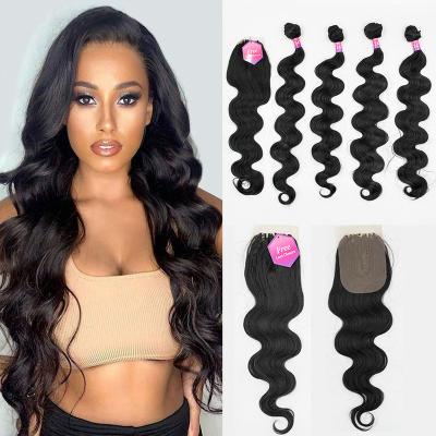 China Silky Straight Body Wave Synthetic Hair Bundles With Closure Ombre Brown Synthetic Hair Weave Bundles 24 Inches 4pcs Natural Hair Extensions for sale