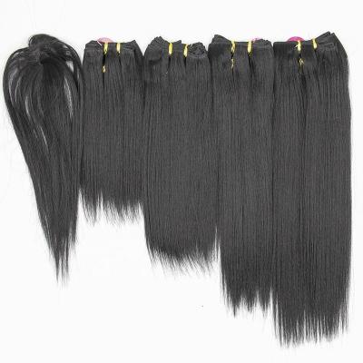 China Short Straight Silky Straight Wave Bundles With Bangs Straight Hair Extensions Synthetic Hair Weaving Short Bob Human Hair Heat Resistant Fiber Wig for sale