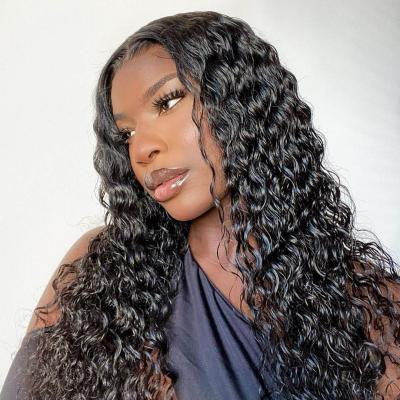 China Afro Water Wave Full Lace Wig Brazilian Human Hair Lace Wig With Baby Hair, 40 Inch Human Hair Wig, Brazilian Lace Front Wig Hair for sale