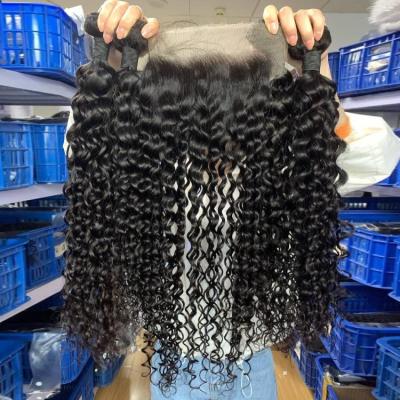 China Wholesale Raw Virgin Water Wave Cuticle Aligned Human Hair Bundles And Frontal And Peruvian Water Wave Hair Bundles With 360 Lace Closure Set for sale