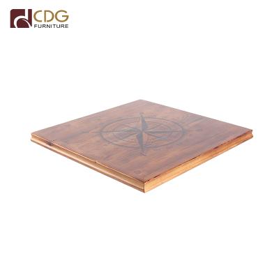 China Surfcafe Modern Design Pine Wood Table Top Smooth Compass Pattern Wooden Restaurant Furniture for sale