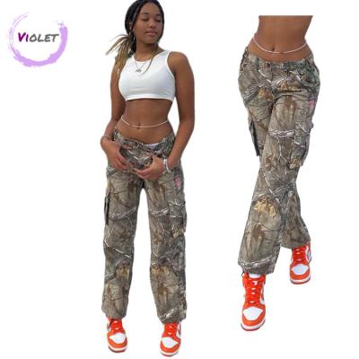 China Wholesale Price Custom Printing Sgraffito Cargo Casual Pants Anti-wrinkle Camouflage Pants For Women for sale