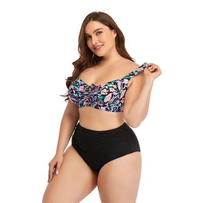 China High quality designer OEM size floral print two piece ladies plus size reprieve high plus size swimwear set bikinis and beachwear for sale