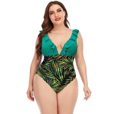 China Custom Women Plus Size 2022 Fashion Mom High Quality Elastic One Piece Print Ruffled Plus Size Swimwear Bikinis And Beach Wear for sale