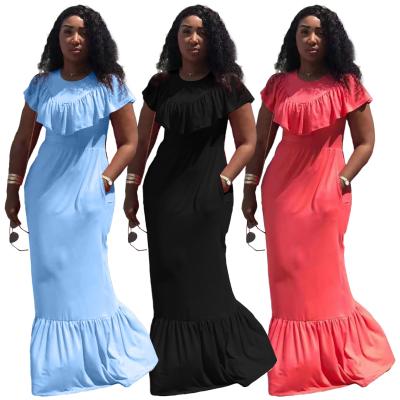 China Maxi Buttocks Ruffle Casual Slim Waist Slim Elegant Dresses Plus Size Women Party Ladies Breathable Fashion New Long for sale