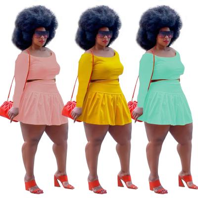 China New QUICK DRY Pleated One Piece Neck Long Sleeve Two Piece Top Two Piece Skirt Shorts Plus Size Dress And Skirts for sale