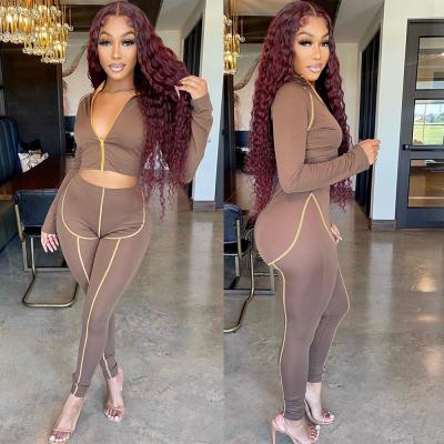 China New Women Viable Casual Tight Fit Long Sleeve Zipper Ladies Plus Size Two Piece Sets for sale