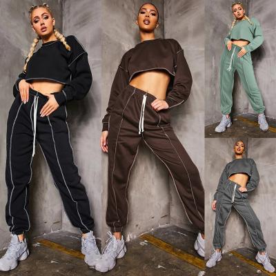 China Viable Girls Fashion Women Short Long Sleeve Sports Tops And Pants Autumn Ladies Two Pieces Sets Casual for sale