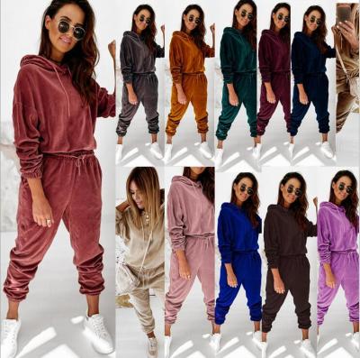 China ladies pullover hoodies and sweatshirts Anti-wrinkle fleece set two piece custom high quality casual loose drawstring set blue jogger womens for sale