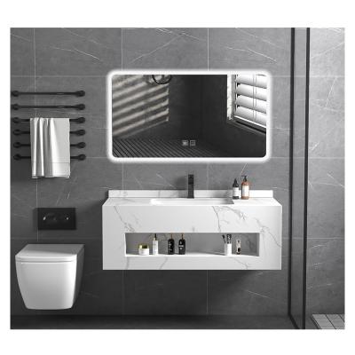 China Modern Simple Design Bathroom Toilet Vanity with Single Sink Mirror Cabinet in White Color for sale