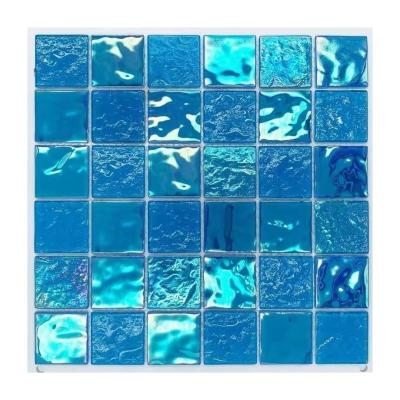 China Acid-Resistant Blue Pool Customize Square Iridescent Mosaics Tile for Modern Swimming Pool for sale