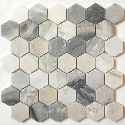 China Hexagon Waterjet Marble Mosaic Floor Tiles in Black and White for Bathroom Decoration for sale