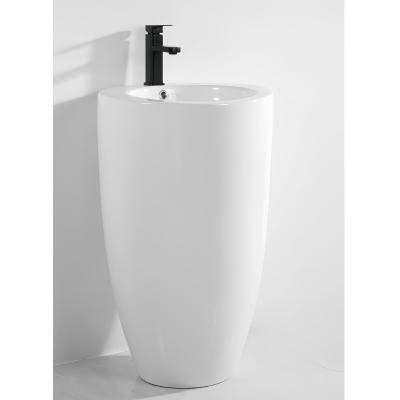 China Unique One Piece Ceramic Sanitary Wares Pedestal Round Basin with Cleaning Advantages for sale