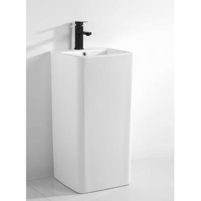 China Modern Rectangular Ceramic Pedestal Wash Basin for Home Hotel and Restaurant Bathroom for sale