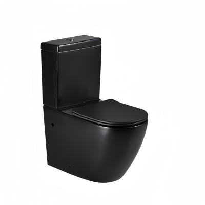 China Baño montado en el piso Mat Negro Monobloque Baño de lujo de dos piezas 680x370x830mm en venta