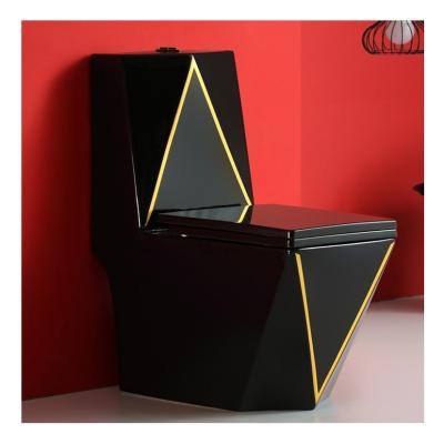 China Set de aseo moderno de cerámica con línea dorada Negro Oro Color S-Trap Baño de una pieza en venta