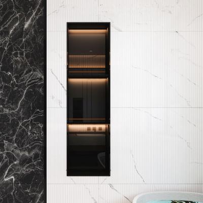 China Modern Design 304 Stainless Recessed Shower Wall Niche with Gold Porcelain Tile Insert for sale