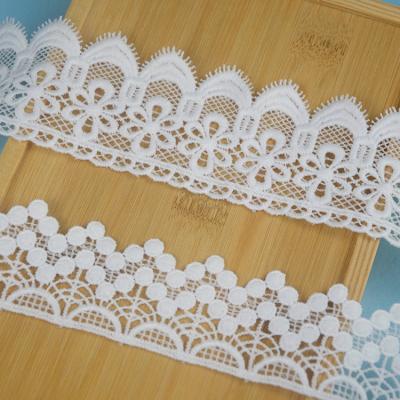 China Beautiful Sustainable White CYG Lace Trim Cotton Embroidery Lace Up Trim For Dress Border for sale