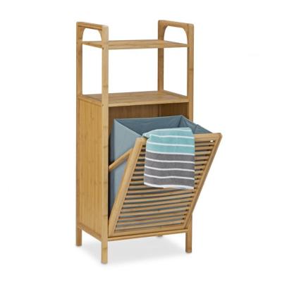 China Contemporary BSCI-ASTM Frame Bathroom Corner Bamboo Laundry Basket With Shelf for sale