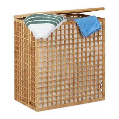 China 2 Compartment Contemporary Double Bin Bamboo Laundry Hamper With Removable Laundry Bag for sale