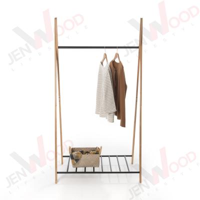 China Wholesale Eco-friendly Modern Portable Free Standing Metal Bamboo Wood Coat Rack Stand With Shoe Storage Shelf for sale