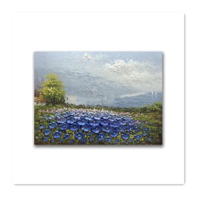 China Full Abstract Seaside Of Blue Flowers Wall Picture Art Scenery Painting Knife Oil Natural Painting, for sale