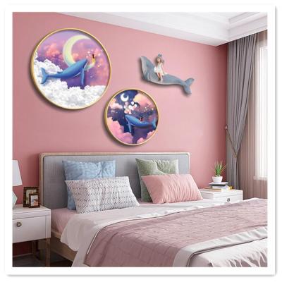 China Hot ArtUnion Girls Wall High Resolution Printing Decor Prints Canvas Oil Frame Picture And Porcelain Crystal Painting With Whale Dolphin Ornament for sale