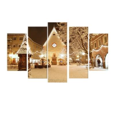 China International Organization for Standardization Festival Santa Winter Snow House Candle 5 Pieces Hd Canvas Print Christmas Home Aisle Wall Decoration Living Room Art Painting for sale