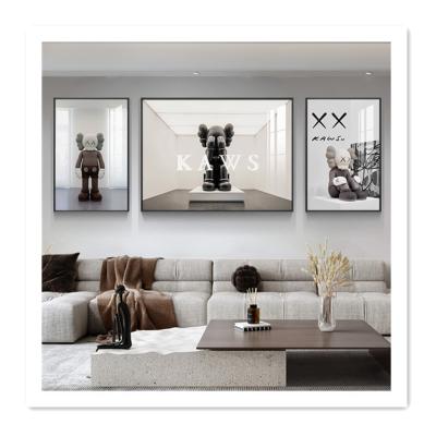 China Waterproof+ECO-Friendly ArtUnion drop shipping Kaws 3pcs resin glass painting and crystal porcelain painting living room sofa background wall all framed for sale