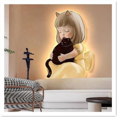 China Nordic ArtUnion LITTLE GIRL Pop Art Led Canvas High Resolution Printing Painting With Light Graffiti Anime Art Wall Art Picture Framed Decor Print for sale