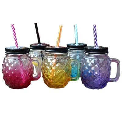 China 500ml Beverage Mug With Straw And Handle Pineapple Shape for sale