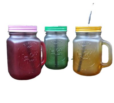 China Adults Personalized Environmental Friendly Reusable Classic Glass Water Bottle Metal Lid With Straw Handle for sale