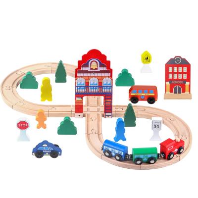 China DIY Funny Toy 36Pcs Clock Tower Track Thomas Trains Set Toys Pretend Play Kids Wooden Blocks for sale