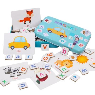 China Eco-Friendly Educational Iron Box Toys Kids Material Puzzles Magnetic Alphabet Word Spelling Scrable Montessori Early Learning Game For Children for sale