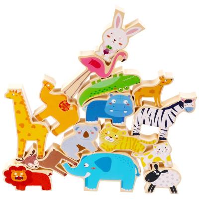 China Parent-Children Cartoon Balance Building Blocks Fun DIY Children Interactive Animals Games Educational Wooden Children Toys Boys for sale