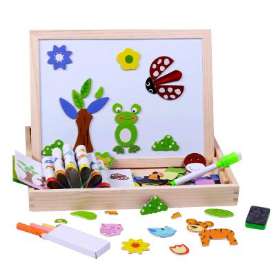 China Multifunctional Wooden Magnetic Puzzle+Drawing Toys 3d Kids Puzzle Toys For Children Kids Education Wooden Blackboard Animals Drawing Toys for sale