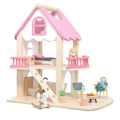 China Nordic Villa Baby Noric Doll Room Kit Wooden DIY Furniture Toys For Girls 1:12 Miniature Accessories Bed Chair for sale