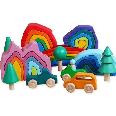 China Wooden DIY Building Blocks Baby Toys Blocks Rainbow Stacker Toys For Children Creative Rainbow Building Block Educational Toys For Children for sale