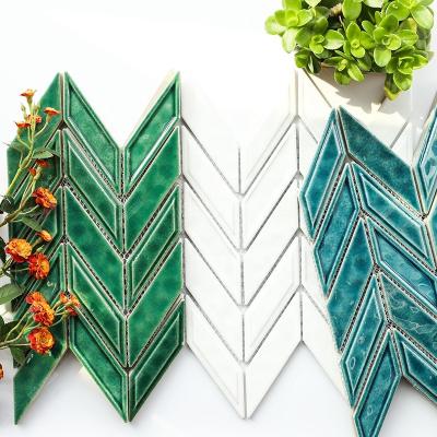 China Foshan Factory Waterproof Glossy Glazed Green Blue Green White Wall Backsplash Accent Ceramic Mosaic Tiles For Kitchen Bathroom Shower for sale