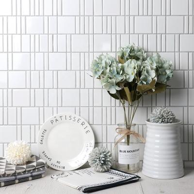 China Factory price modern high gloss pure white mosaic tile kitchen background wall decoration keyboard design for sale