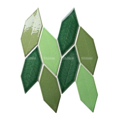 China Use-resisitant Home Decor Wall Cladding Ice-Cracking Handmade Porcelain Hexagon Leaf Pattern Oval Mosaic Tiles for sale