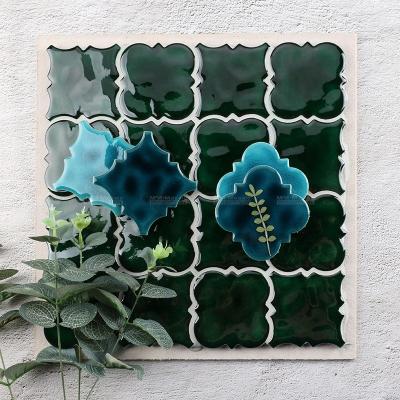 China Home Use-resisitant Home Green Porcelain Tile Handmade Arabesque Mosaics For Kitchen Bathroom Shower Wall Project for sale