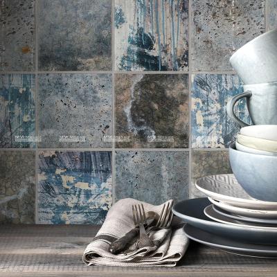 China Vintage Rustic Industrial Style Europe Inkjet Digital Printing Porcelain Bathroom Shower Anti-Slip Floor Mesh Backed Mosaic Tiles for sale