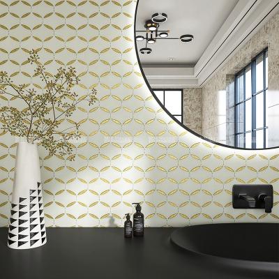 China Use-resisitant China Foshan Pattern Waterjet Classic Stainless Steel Gold Stone Mixed White Marble Mosaic Tiles For Bathroom Kitchen Project for sale