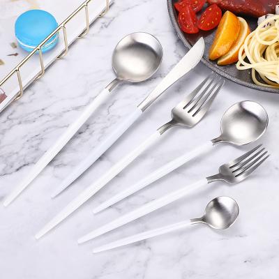 China 6 Pieces Disposable 18/10 Stainless Steel Luxury Portuguese Metal 304 Dinnerware Reusable Dinnerware Set for sale