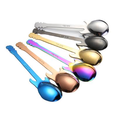 China Disposable Guitar Spoon Stainless Steel Tea Dinner Table Spoon Colorful Mixing Cream Spoon Kit Dessert Coffee Sugar Ice Shake for sale