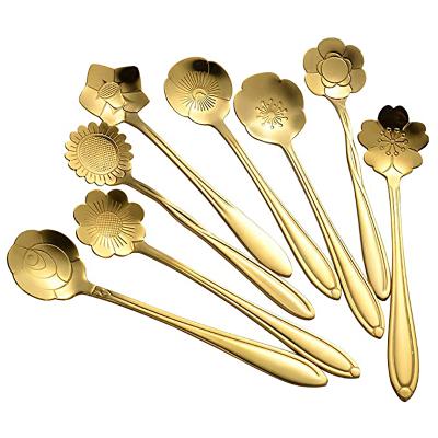 China Gold Dessert Spoon Flower Shape Teaspoon Disposable Nordic High Quality Stainless Chamber for sale